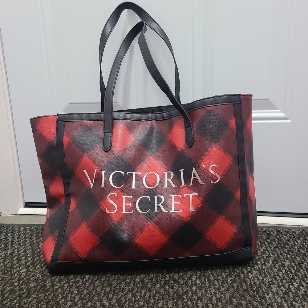 Victoria’s Secret Black Red Plaid Tote Holiday‎ Bag